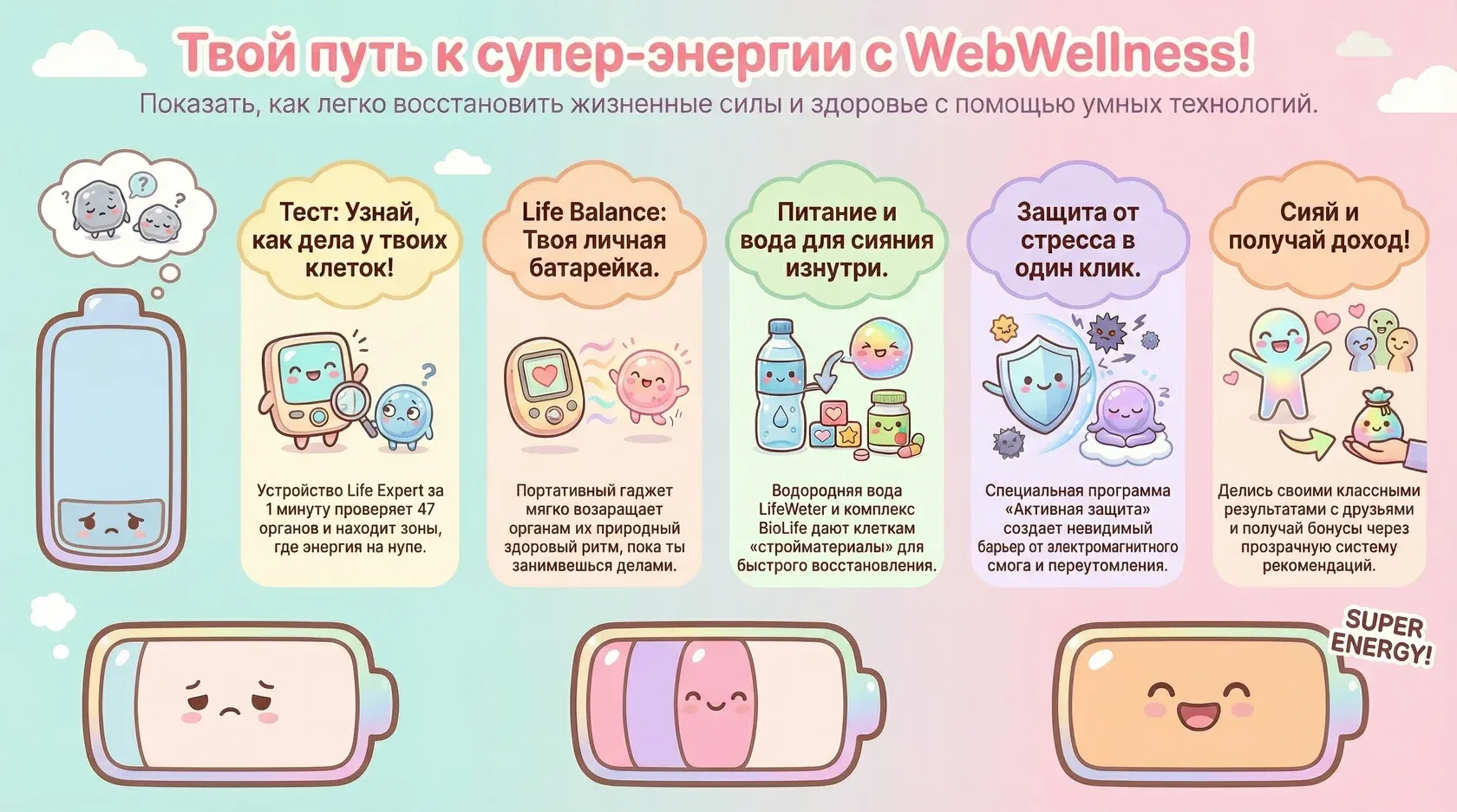 Инфографика: путь к супер-энергии и здоровью с экосистемой webwellness.